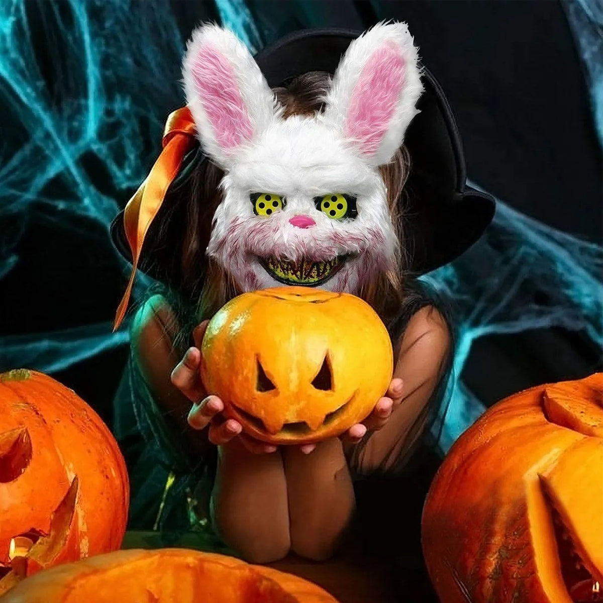 Halloween Spooky Plush Mask Lifelike Appearance Appropriate Size Halloween Props for Horror Themed Parties Rabbit 26x34cm