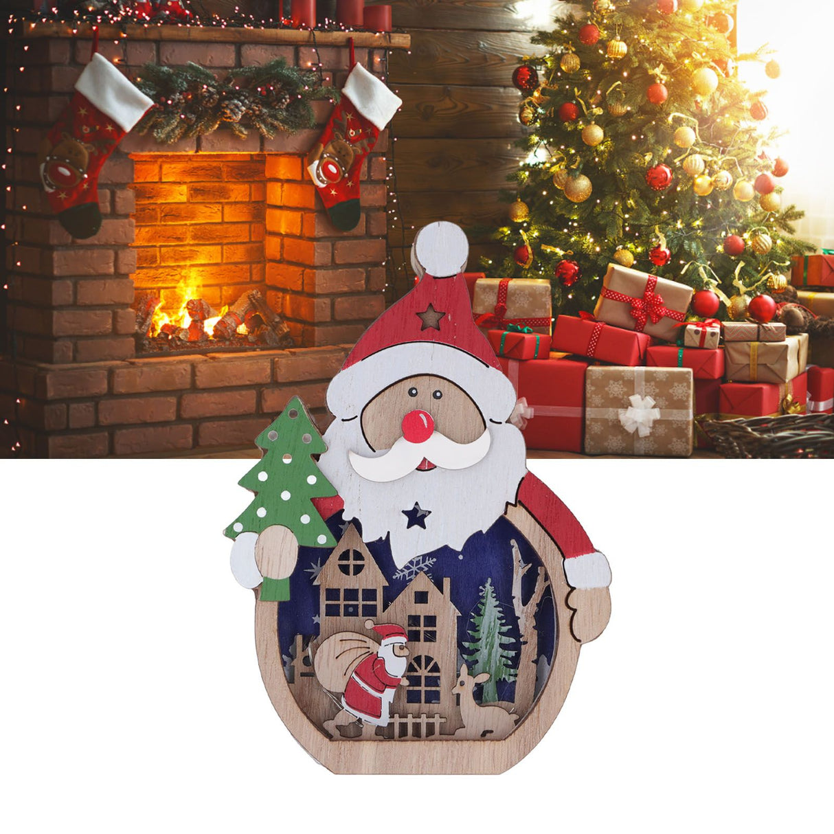 Luminous Christmas Ornament LED Light Emitting Wooden Christmas Decorations Ornaments Gifts for Hotel Window Display Old Man