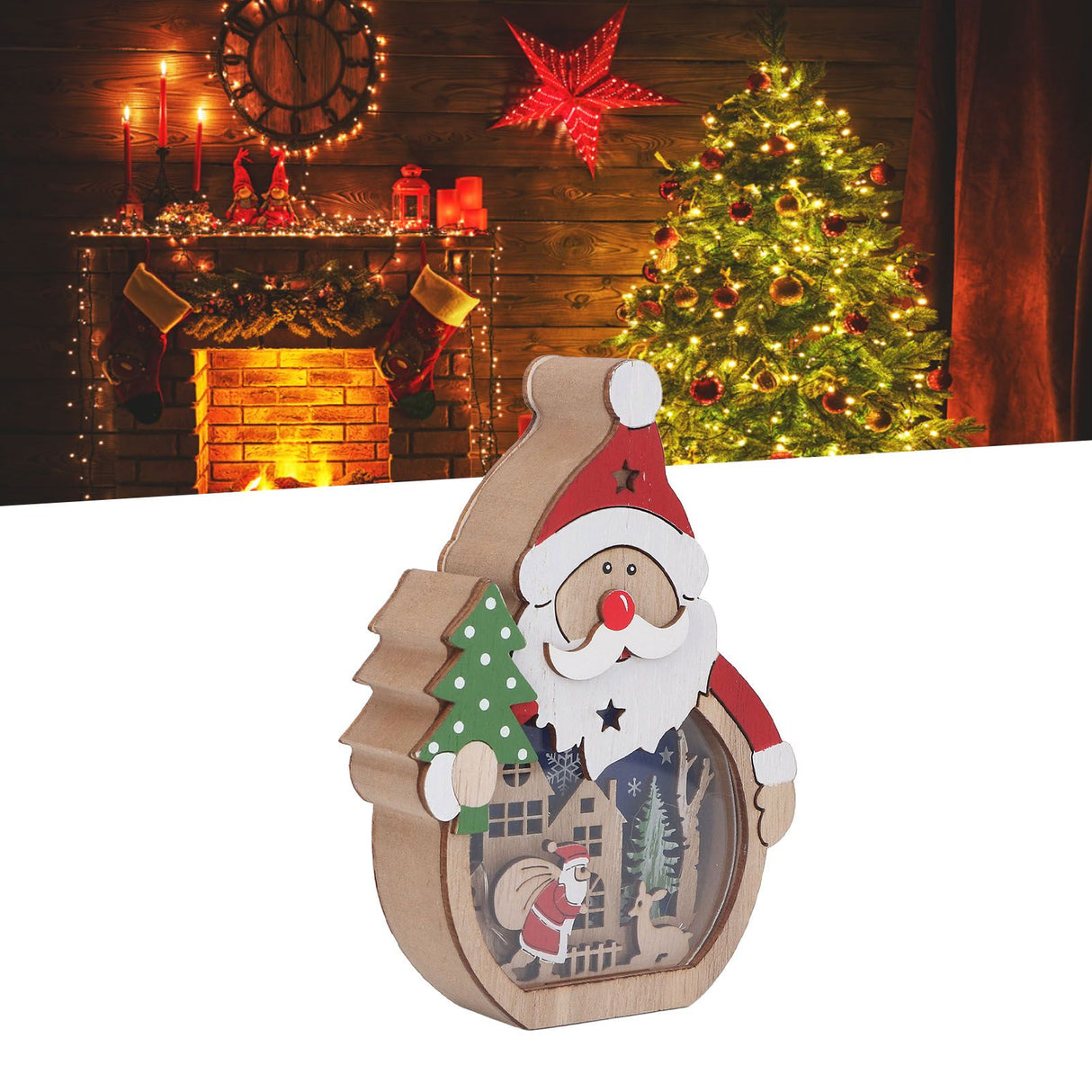 Luminous Christmas Ornament LED Light Emitting Wooden Christmas Decorations Ornaments Gifts for Hotel Window Display Old Man
