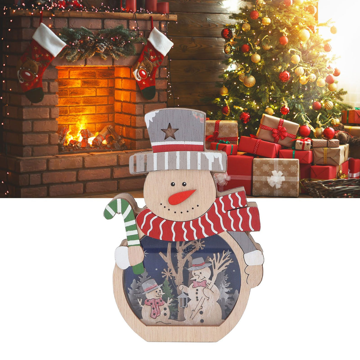 Luminous Christmas Ornament LED Light Emitting Wooden Christmas Decorations Ornaments Gifts for Hotel Window Display Snowman