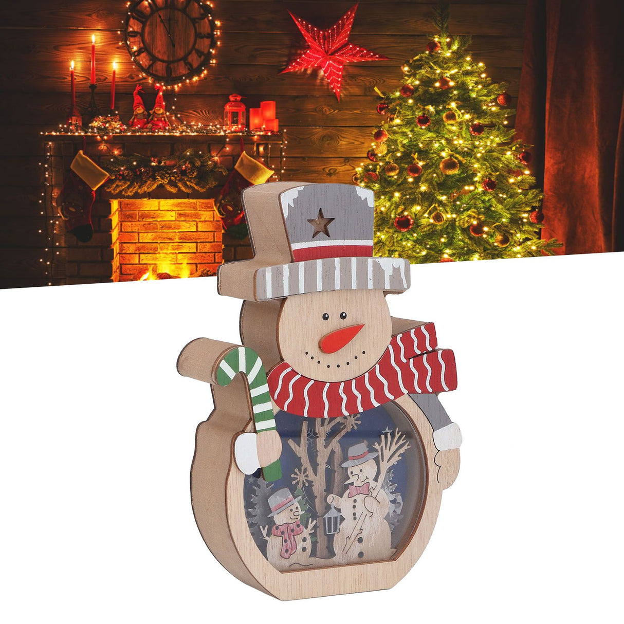 Luminous Christmas Ornament LED Light Emitting Wooden Christmas Decorations Ornaments Gifts for Hotel Window Display Snowman