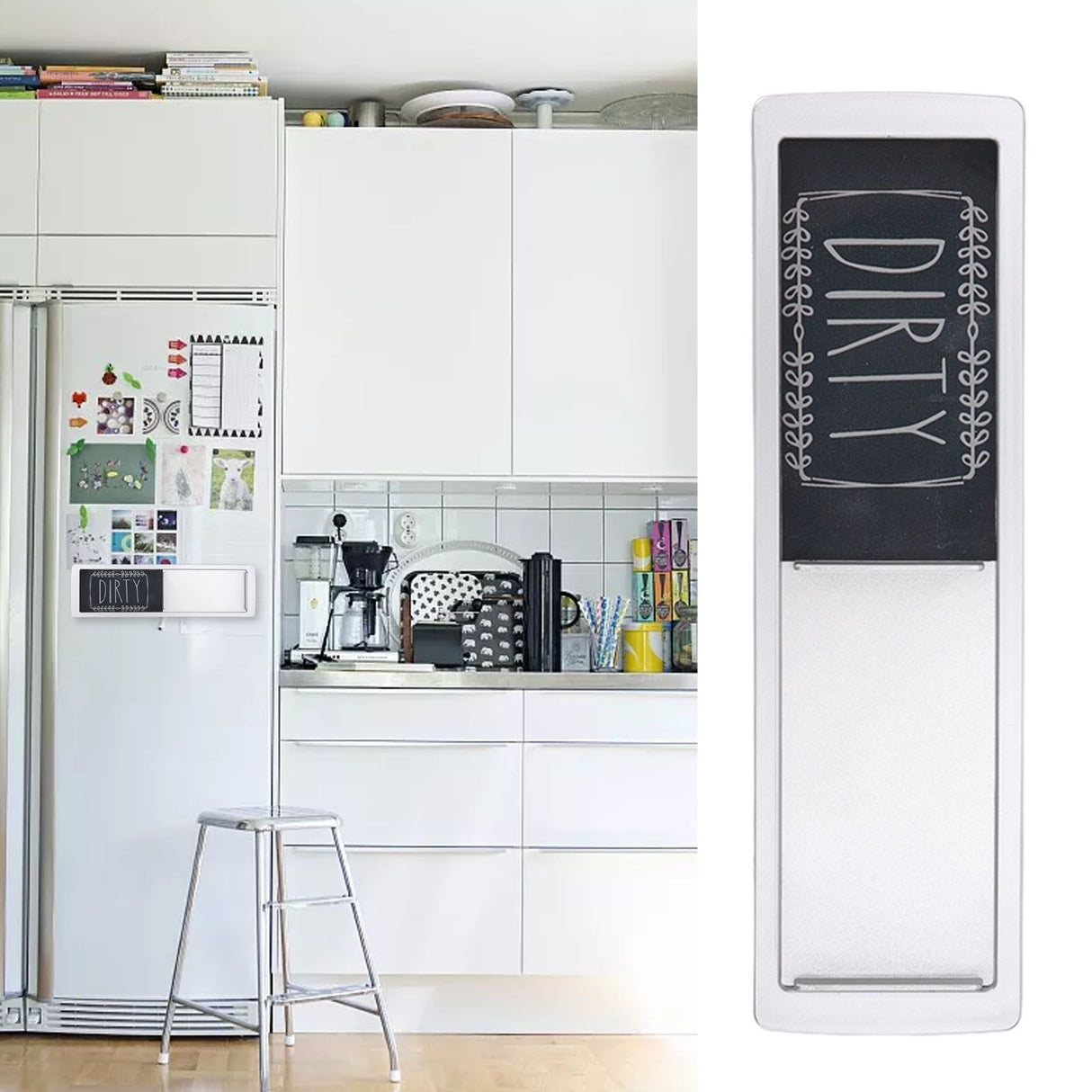 Dishwasher Magnet Easy To Read Clean Dirty Sign Indicator for Dishwasher With Double Sided Adhesive Tape Silver (Black and White)
