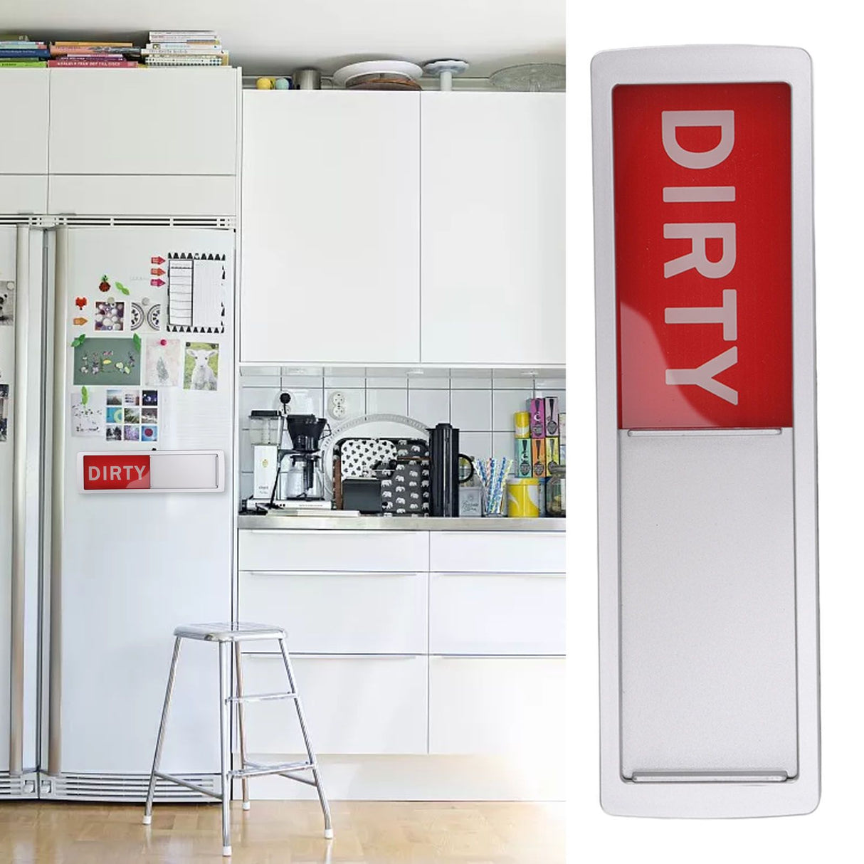 Dishwasher Magnet Easy To Read Clean Dirty Sign Indicator for Dishwasher With Double Sided Adhesive Tape Silver (Red and Green)