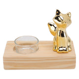 Tealight Candle Holder Walnut Glass Ceramic Decorative Golden Romantic Wooden Candle Holder Ornaments - Front View