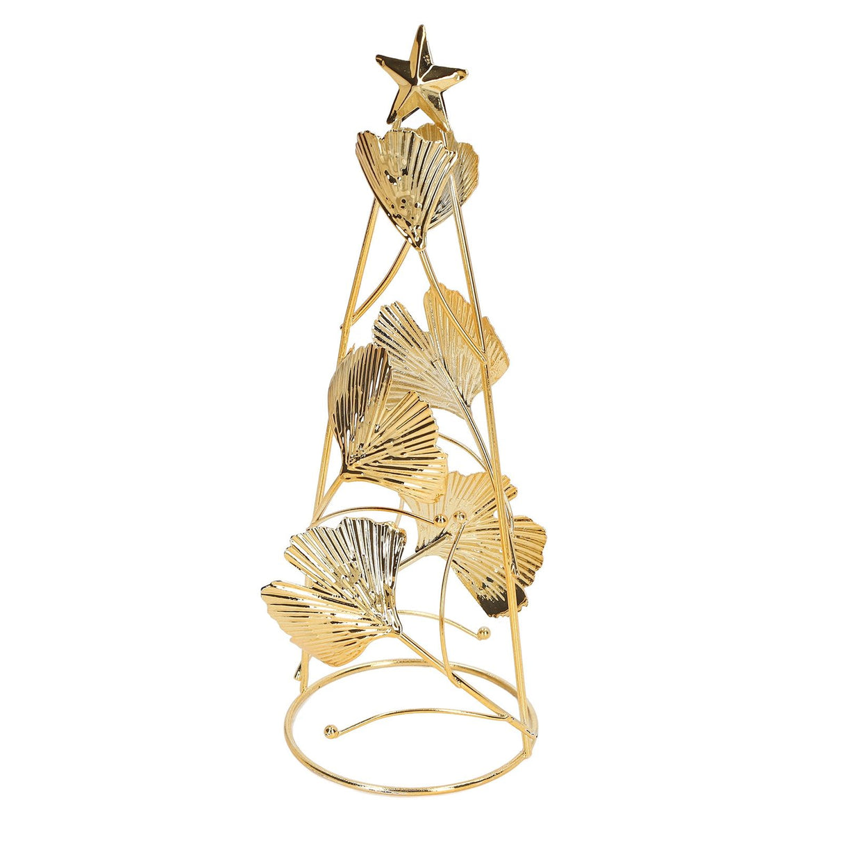 Christmas Tree Candlesticks Gold Iron Small Round Cup Xmas Light Candle Holders with Apricot Leaves for Table Decoration