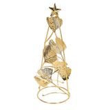 Christmas Tree Candlesticks Gold Iron Small Round Cup Xmas Light Candle Holders with Apricot Leaves for Table Decoration - Side View