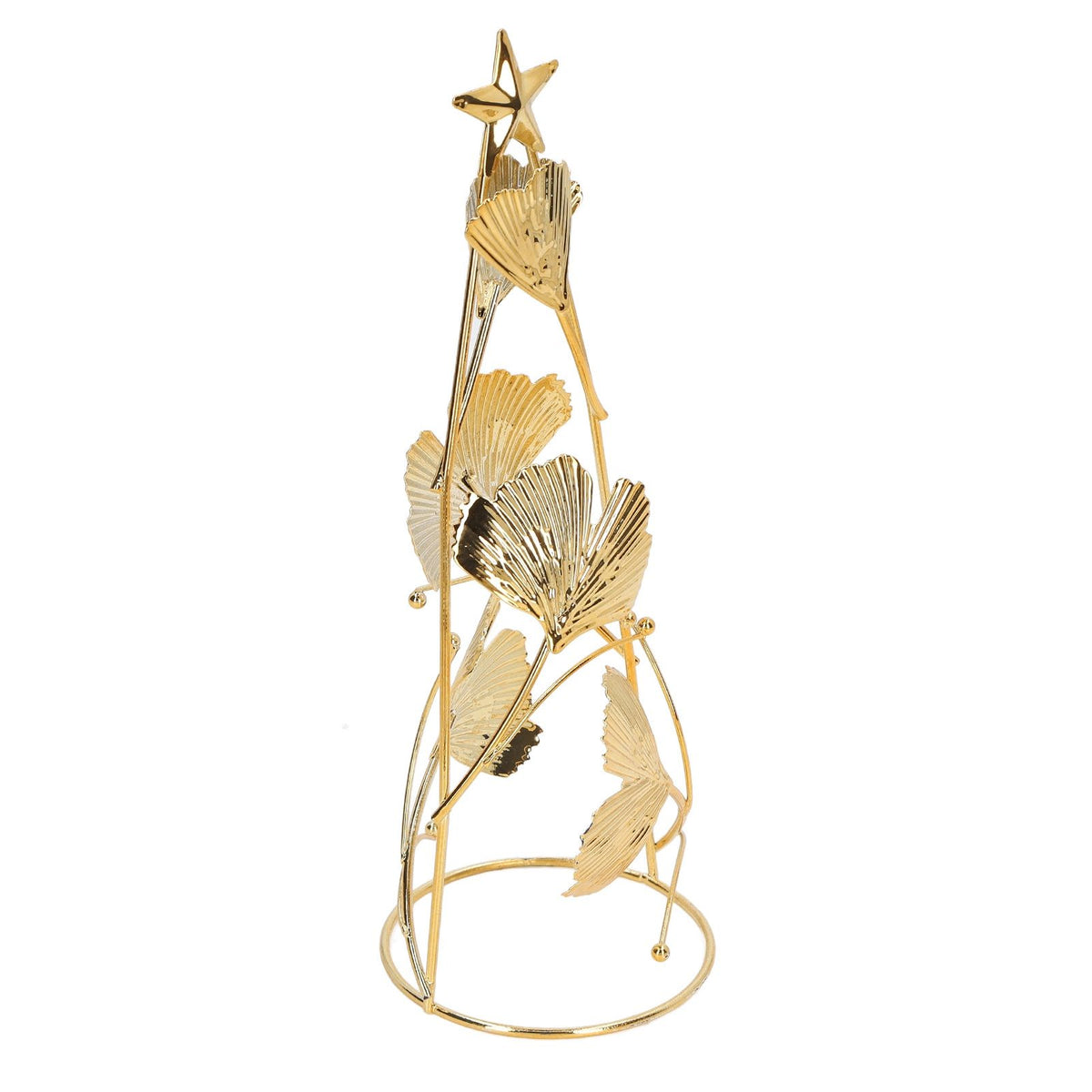 Christmas Tree Candlesticks Gold Iron Small Round Cup Xmas Light Candle Holders with Apricot Leaves for Table Decoration