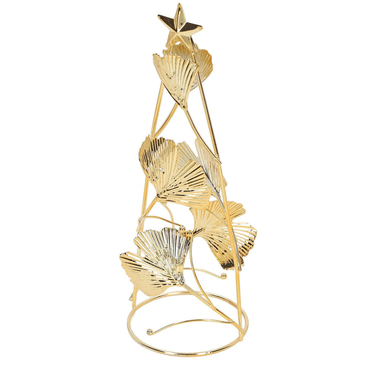 Christmas Tree Candlesticks Gold Iron Small Round Cup Xmas Light Candle Holders with Apricot Leaves for Table Decoration