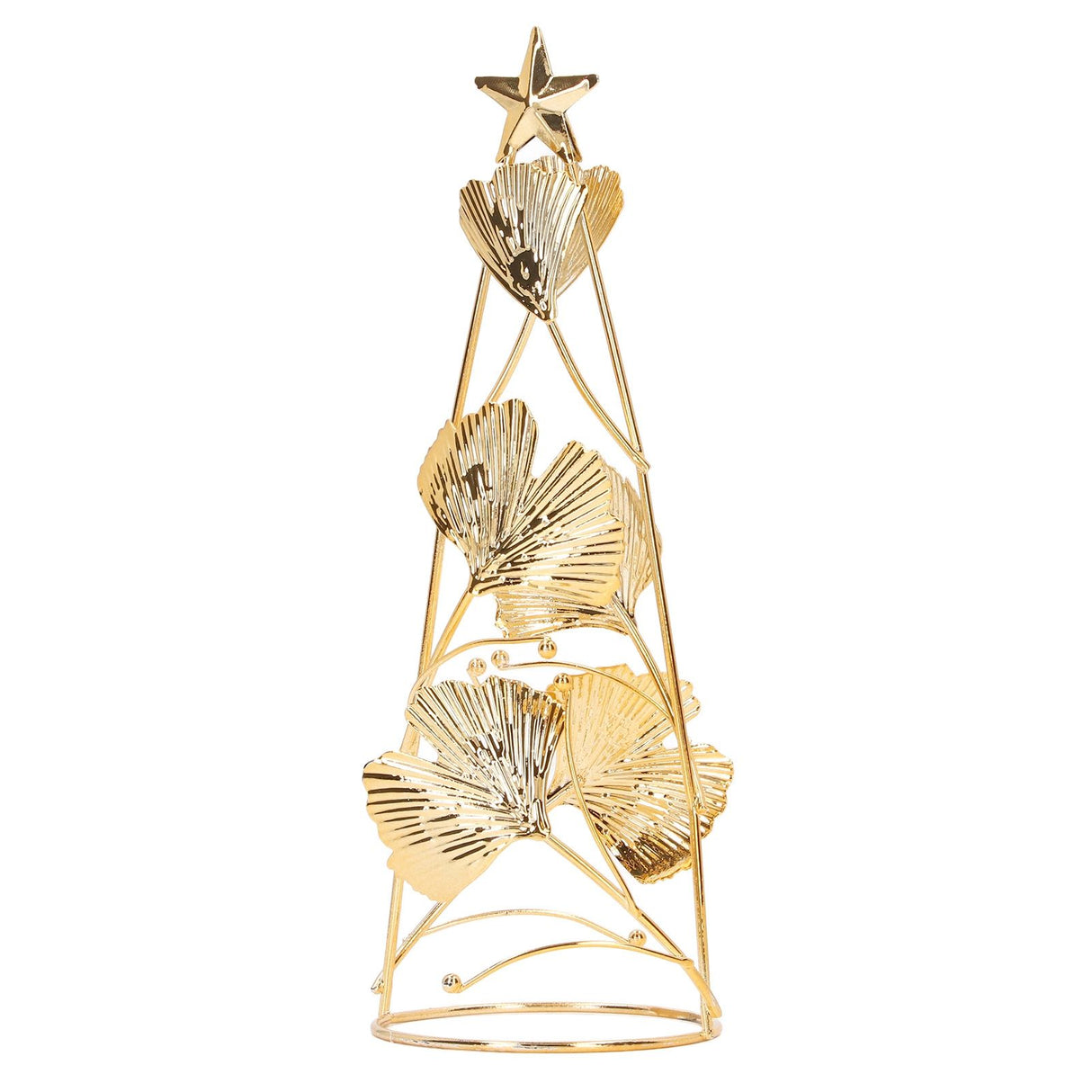 Christmas Tree Candlesticks Gold Iron Small Round Cup Xmas Light Candle Holders with Apricot Leaves for Table Decoration