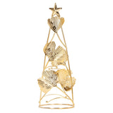 Christmas Tree Candlesticks Gold Iron Small Round Cup Xmas Light Candle Holders with Apricot Leaves for Table Decoration - Rear View