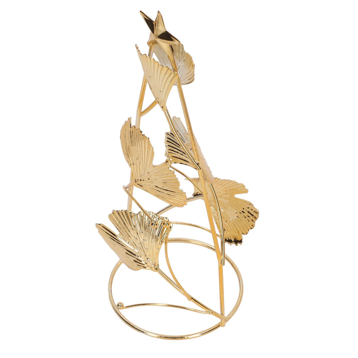 Christmas Tree Candlesticks Gold Iron Small Round Cup Xmas Light Candle Holders with Apricot Leaves for Table Decoration