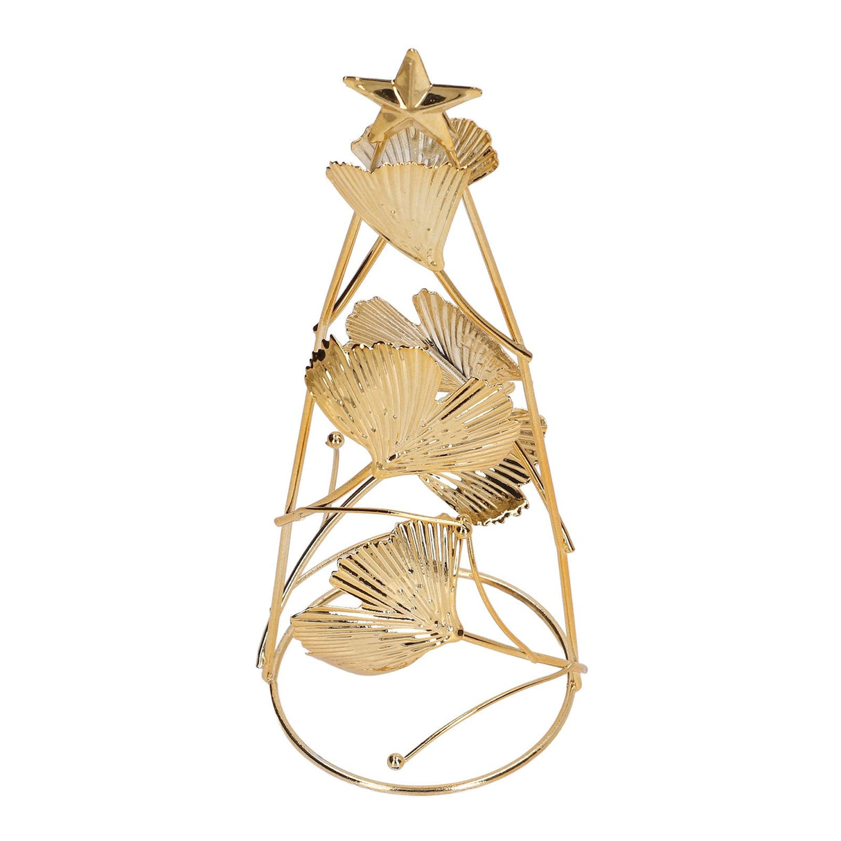 Christmas Tree Candlesticks Gold Iron Small Round Cup Xmas Light Candle Holders with Apricot Leaves for Table Decoration