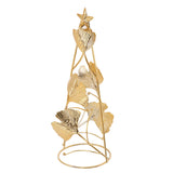 Christmas Tree Candlesticks Gold Iron Small Round Cup Xmas Light Candle Holders with Apricot Leaves for Table Decoration