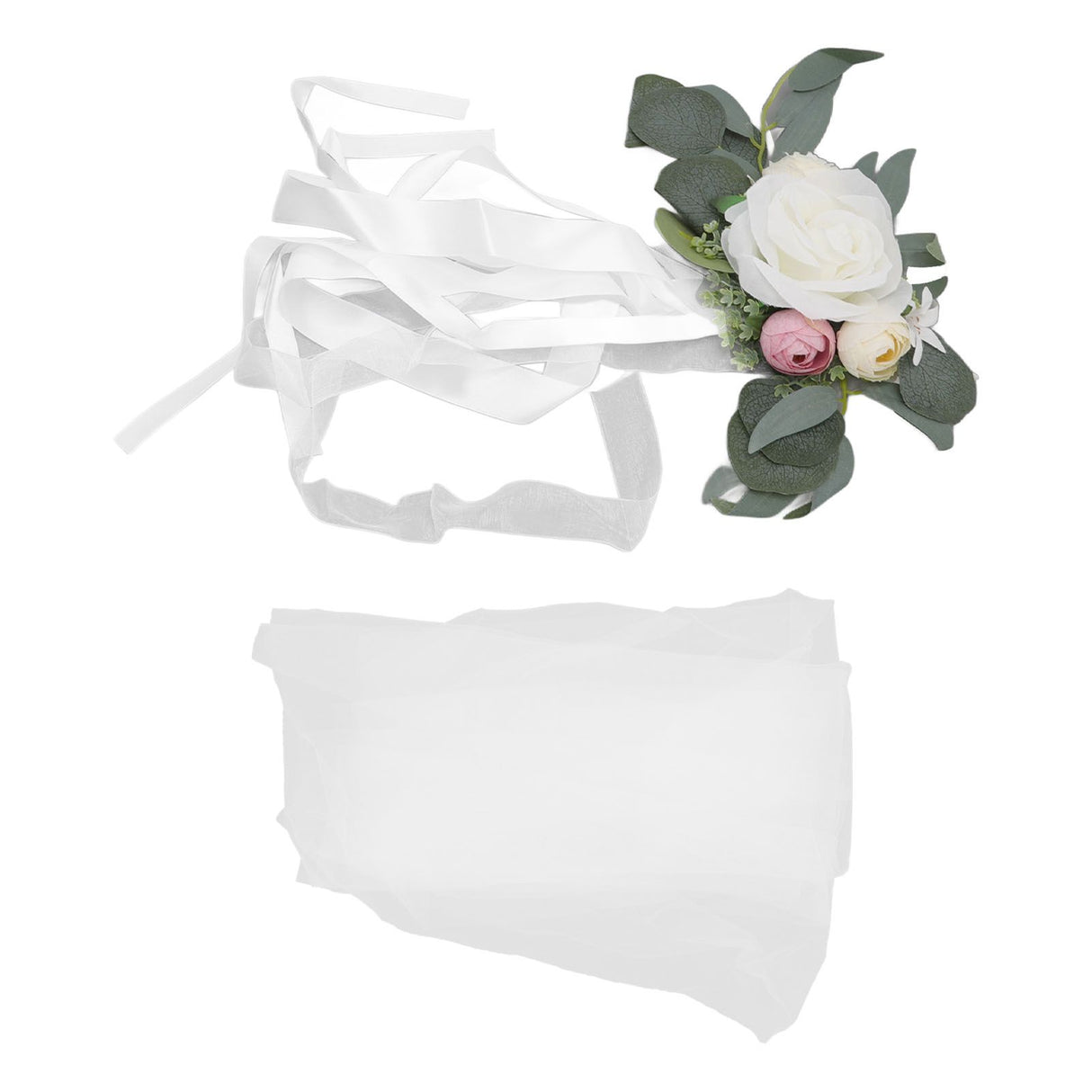 Chair Back Flower Simple Style Attractive Decorative Vivid Beautiful Artificial Flowers with Ribbons for Wedding Decoration White