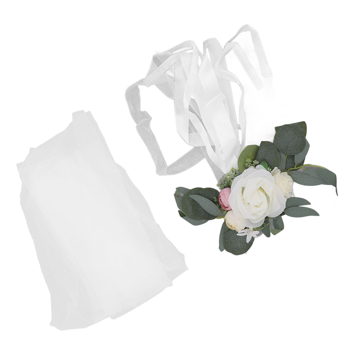 Chair Back Flower Simple Style Attractive Decorative Vivid Beautiful Artificial Flowers with Ribbons for Wedding Decoration White