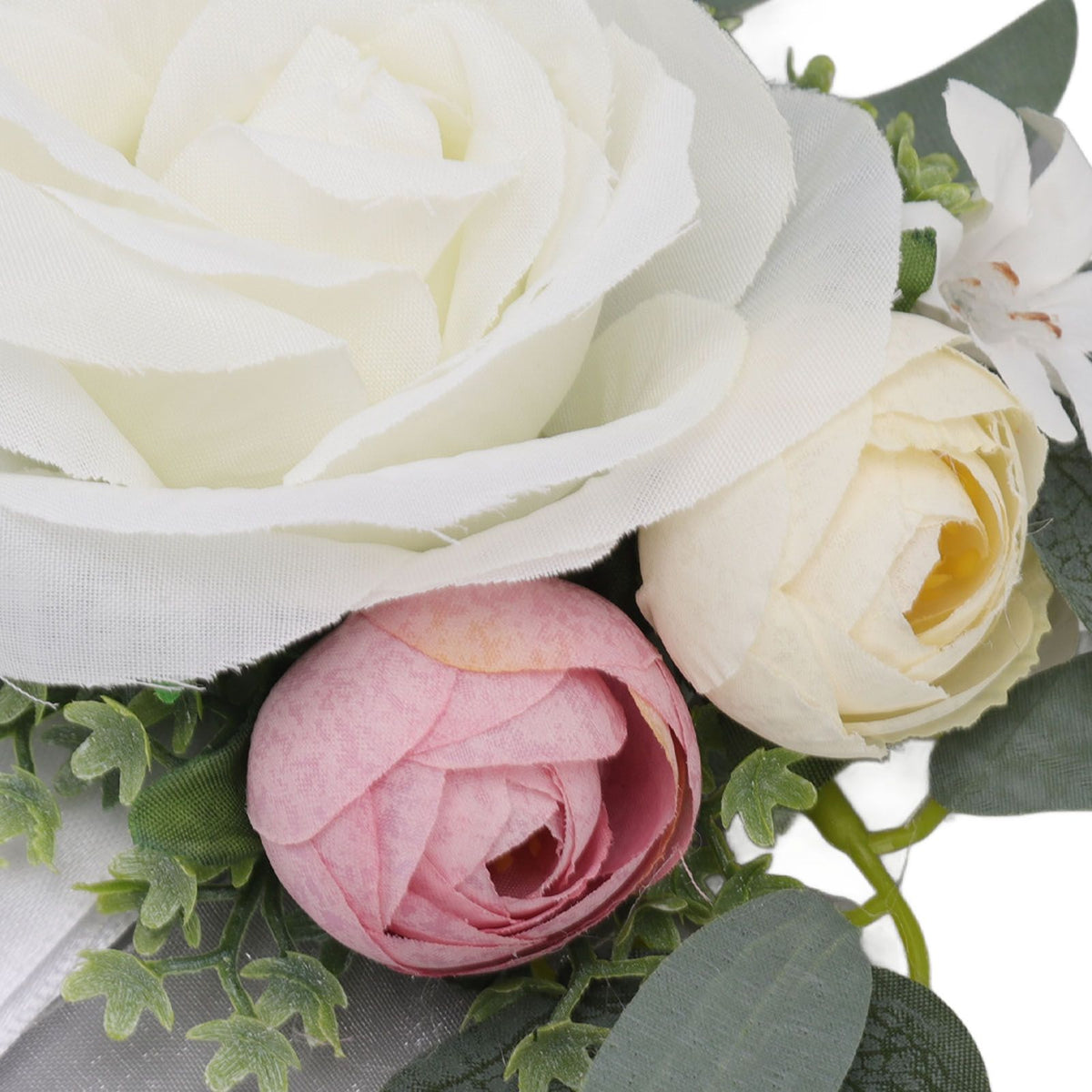 Chair Back Flower Simple Style Attractive Decorative Vivid Beautiful Artificial Flowers with Ribbons for Wedding Decoration White