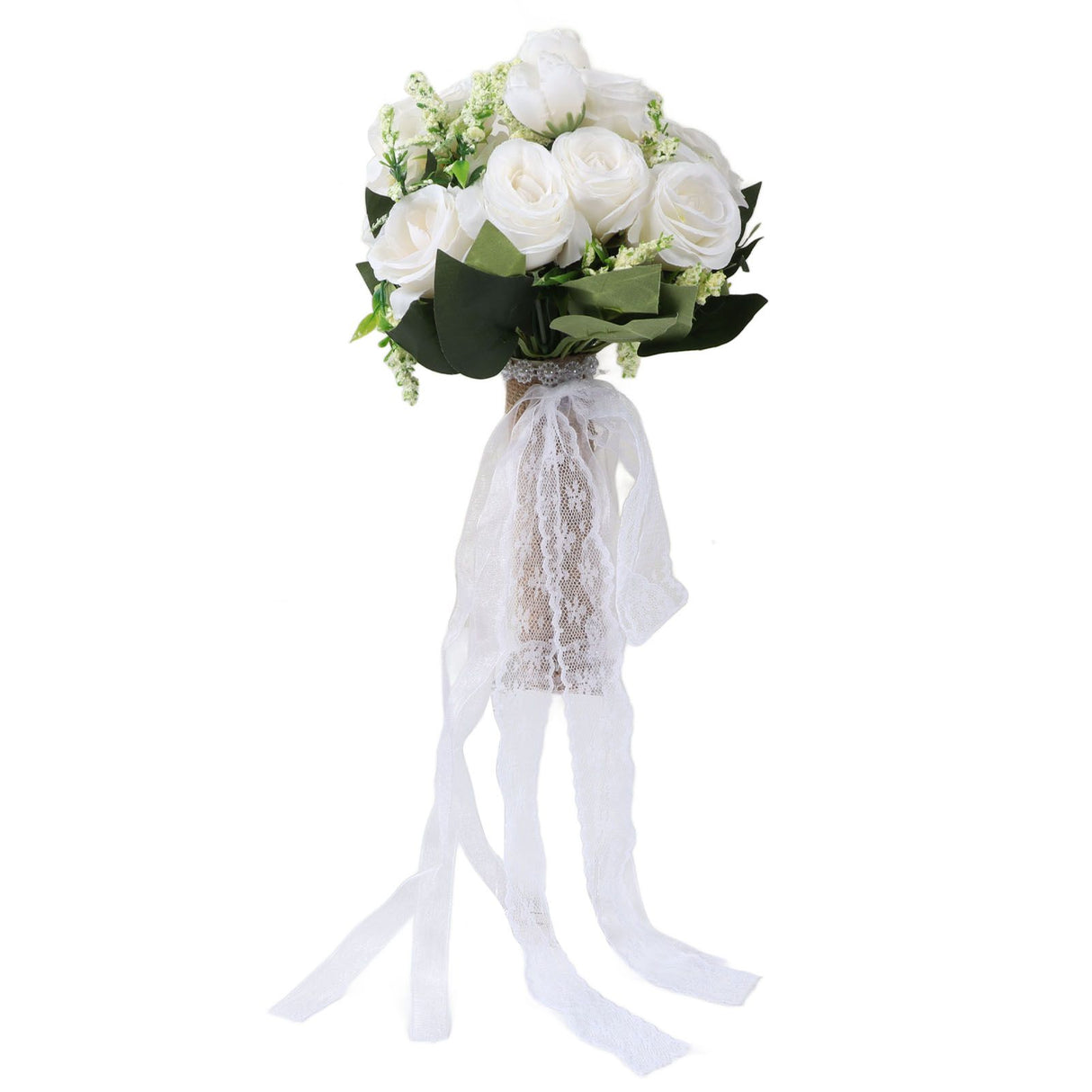 Holding Flowers Artificial Lifelike Modern Elegant Decorative Bridal Bouquet for Wedding Photography Milky White