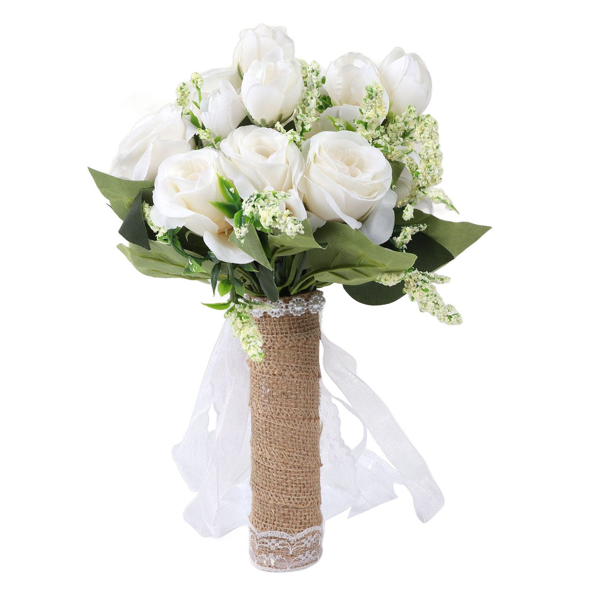 Holding Flowers Artificial Lifelike Modern Elegant Decorative Bridal Bouquet for Wedding Photography Milky White
