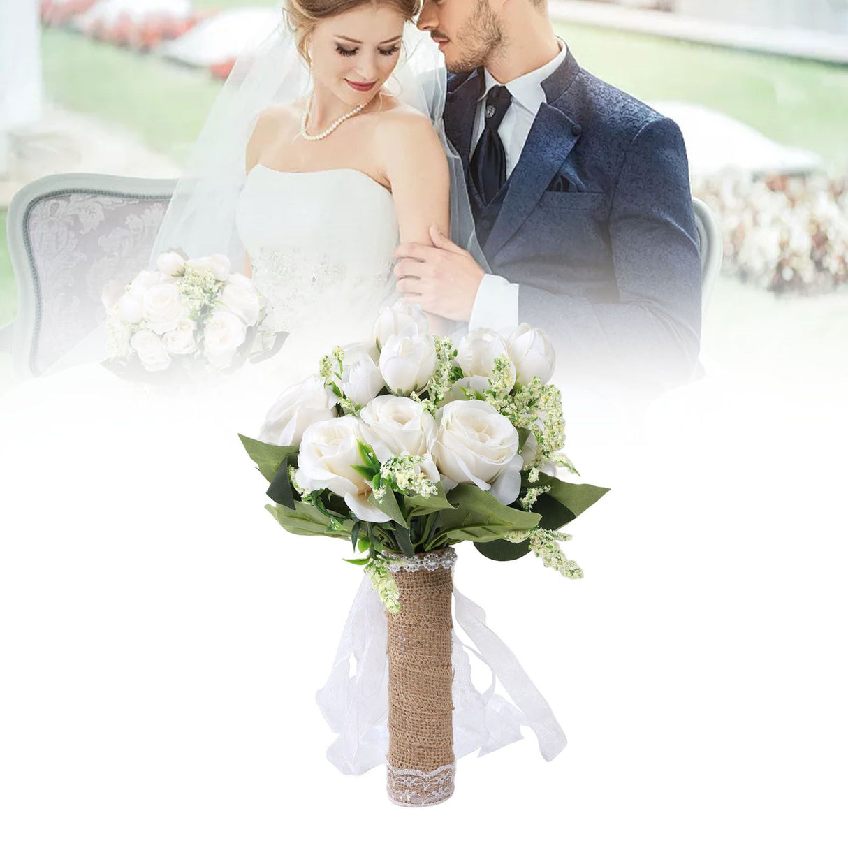 Holding Flowers Artificial Lifelike Modern Elegant Decorative Bridal Bouquet for Wedding Photography Milky White