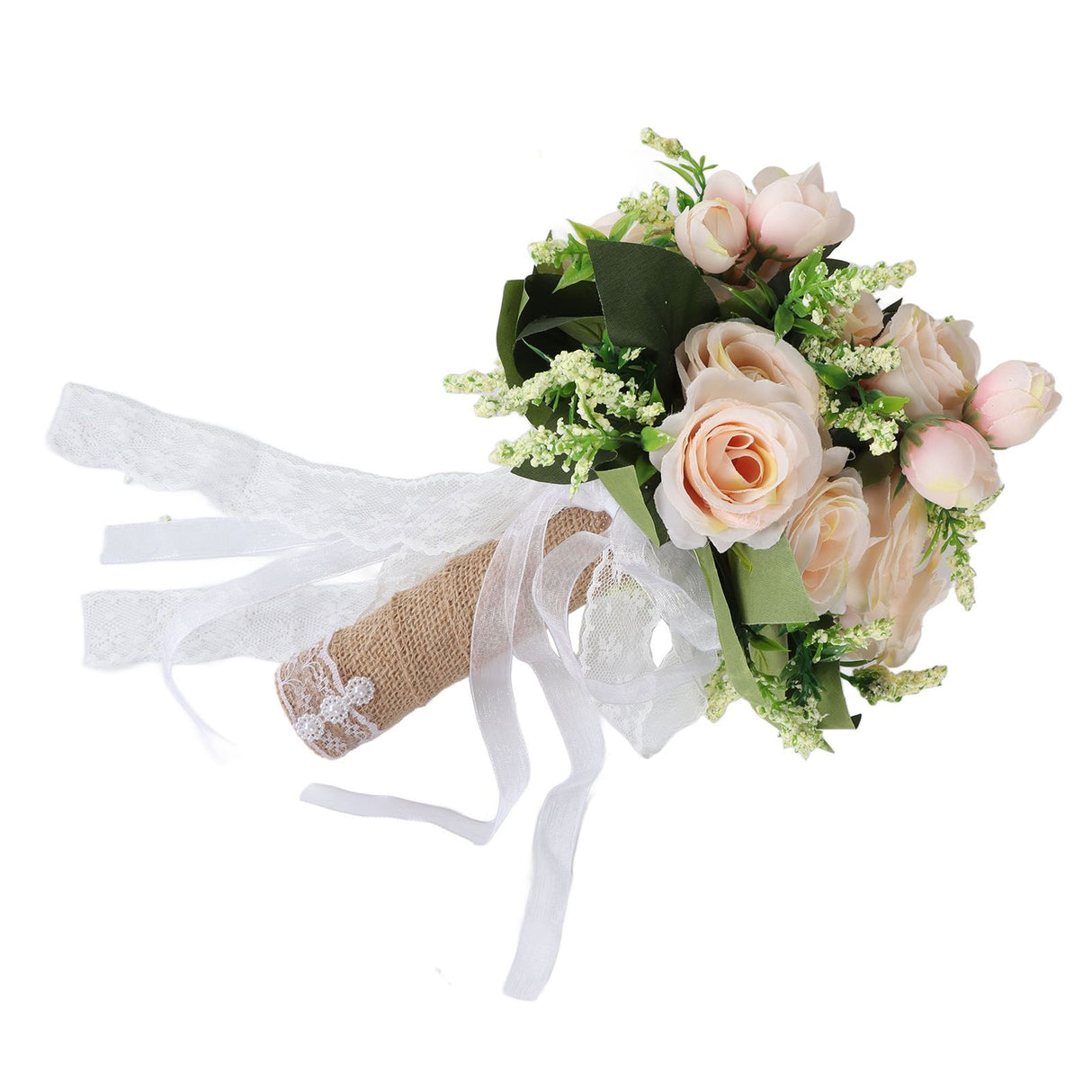 Holding Flowers Artificial Lifelike Modern Elegant Decorative Bridal Bouquet for Wedding Photography Champagne