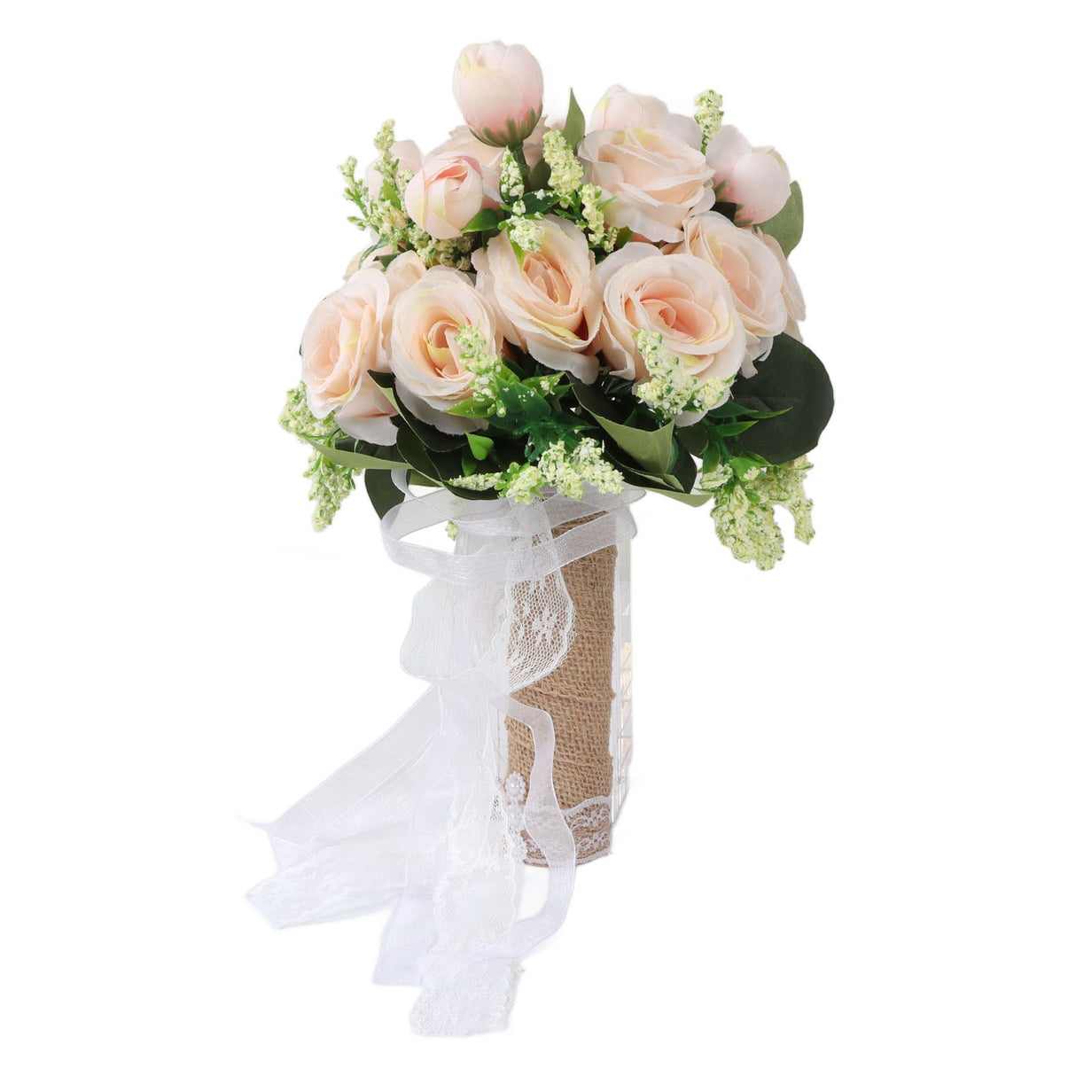 Holding Flowers Artificial Lifelike Modern Elegant Decorative Bridal Bouquet for Wedding Photography Champagne