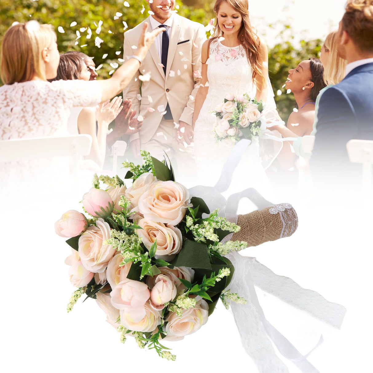 Holding Flowers Artificial Lifelike Modern Elegant Decorative Bridal Bouquet for Wedding Photography Champagne