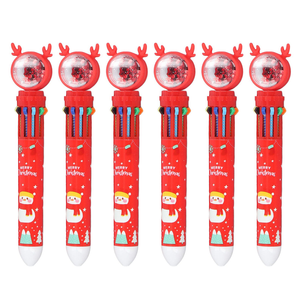 6pcs Christmas Ballpoint Pen 10 Colors Innovative Christmas Press Ballpoint Pen for Teacher Students Children Gift Christmas Snowman