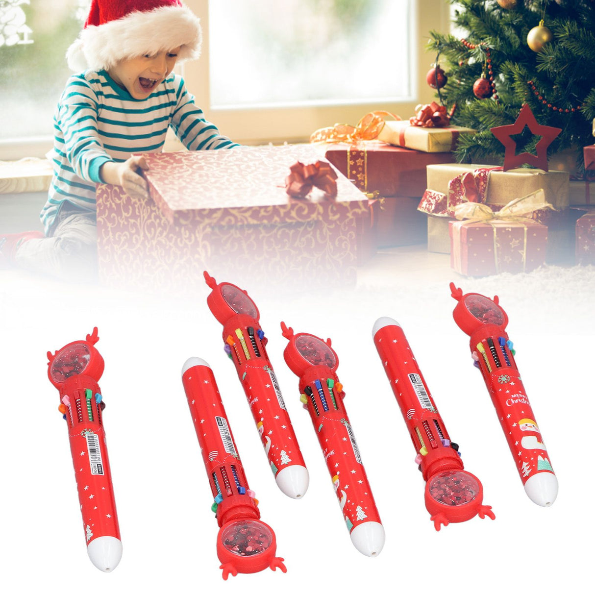 6pcs Christmas Ballpoint Pen 10 Colors Innovative Christmas Press Ballpoint Pen for Teacher Students Children Gift Christmas Snowman
