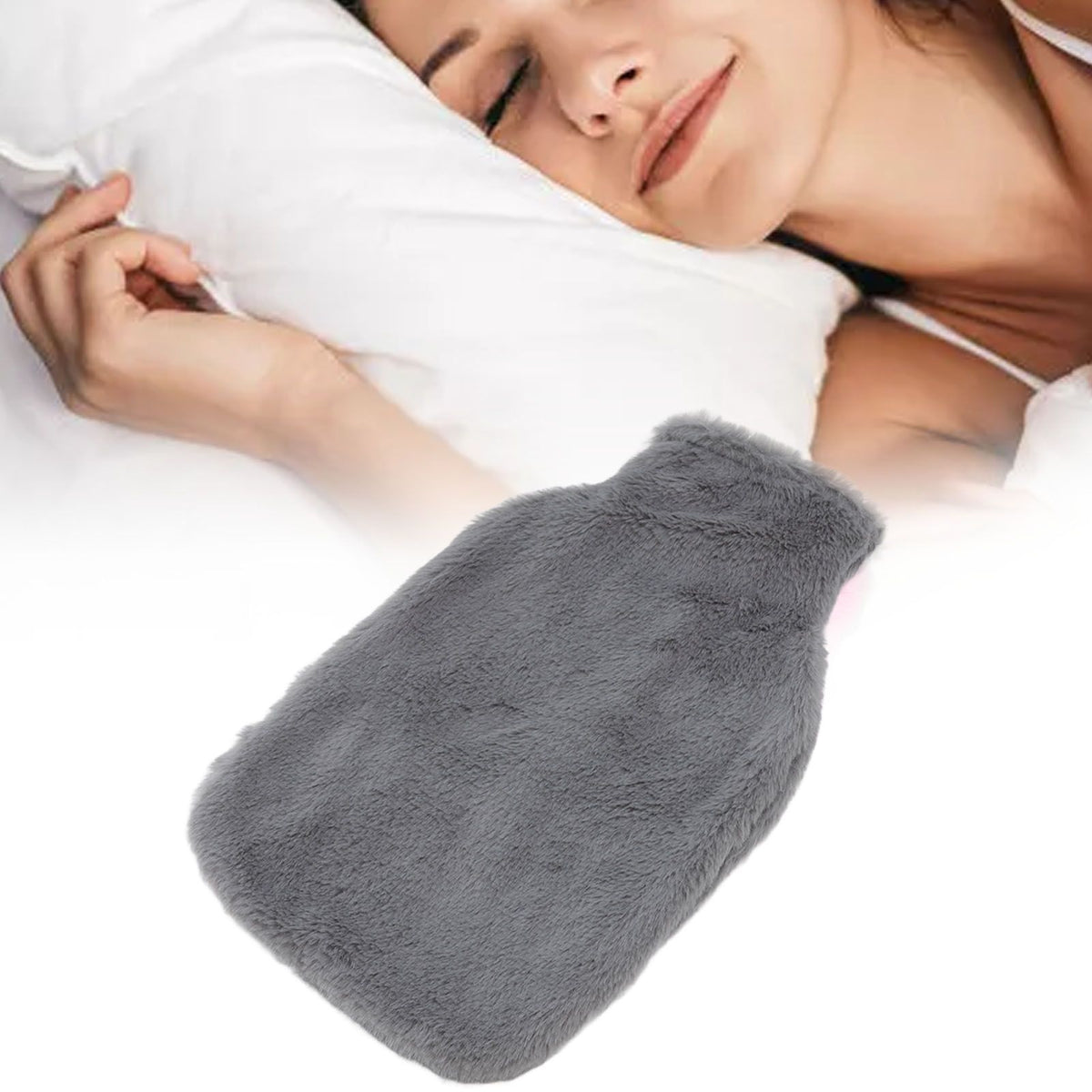2000ML Hot Water Jug Bag Rubber Double Sided Hand Inserted Large Explosionproof Hot Water Pack for Home Back Pain Dark Gray