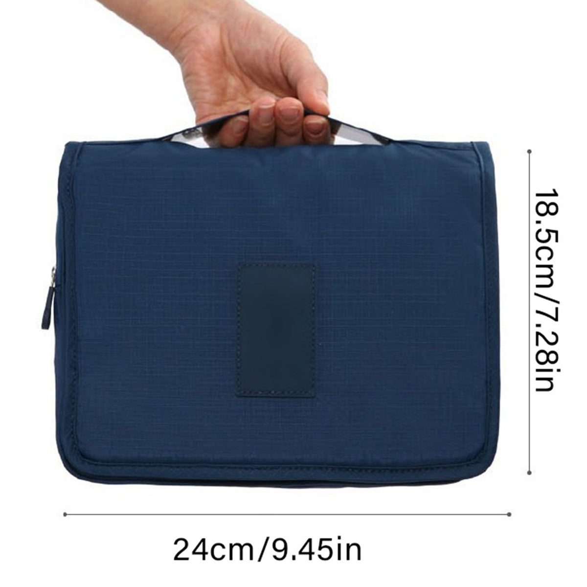 Hanging Toiletry Bag Cosmetic Bag Foldable Makeup Bag with Hook and Tote Navy Blue 24x18.5x9.5cm for Travel