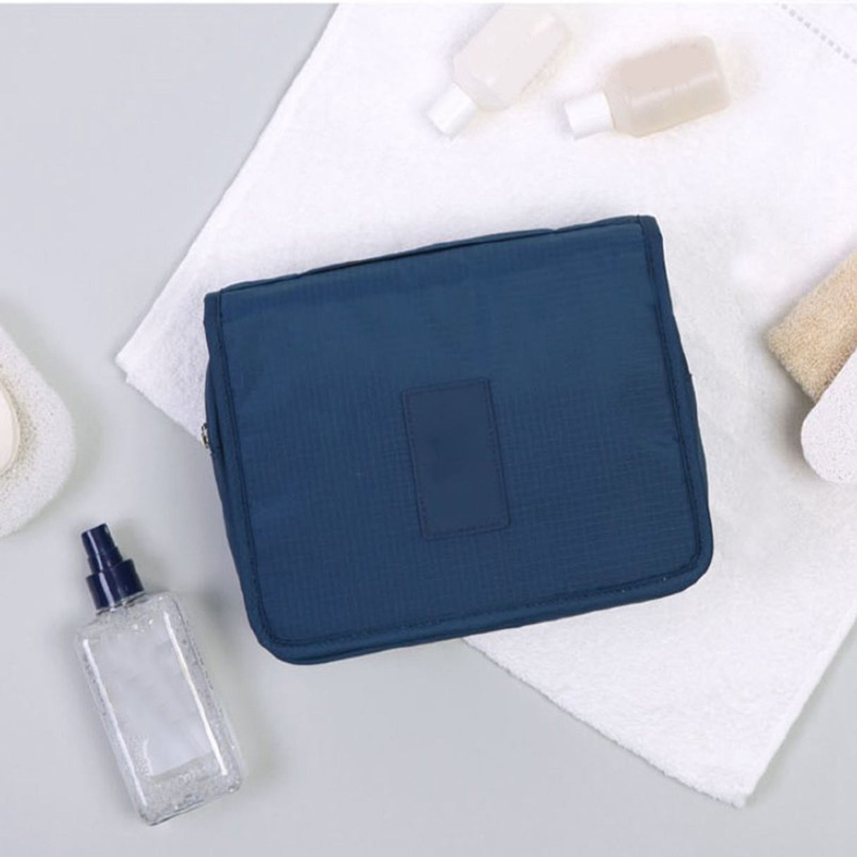 Hanging Toiletry Bag Cosmetic Bag Foldable Makeup Bag with Hook and Tote Navy Blue 24x18.5x9.5cm for Travel
