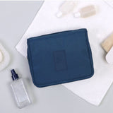Hanging Toiletry Bag Cosmetic Bag Foldable Makeup Bag with Hook and Tote Navy Blue 24x18.5x9.5cm for Travel