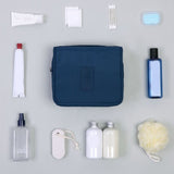 Hanging Toiletry Bag Cosmetic Bag Foldable Makeup Bag with Hook and Tote Navy Blue 24x18.5x9.5cm for Travel