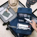 Hanging Toiletry Bag Cosmetic Bag Foldable Makeup Bag with Hook and Tote Navy Blue 24x18.5x9.5cm for Travel