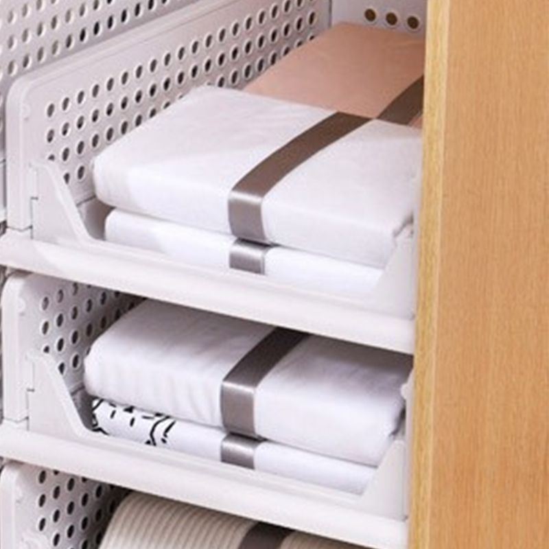 Wardrobe Foldable Storage Basket Layered Divider Drawer Rack Stackable Clothes Organizing Basket 33x43x14cm/13.0x16.9x5.5in