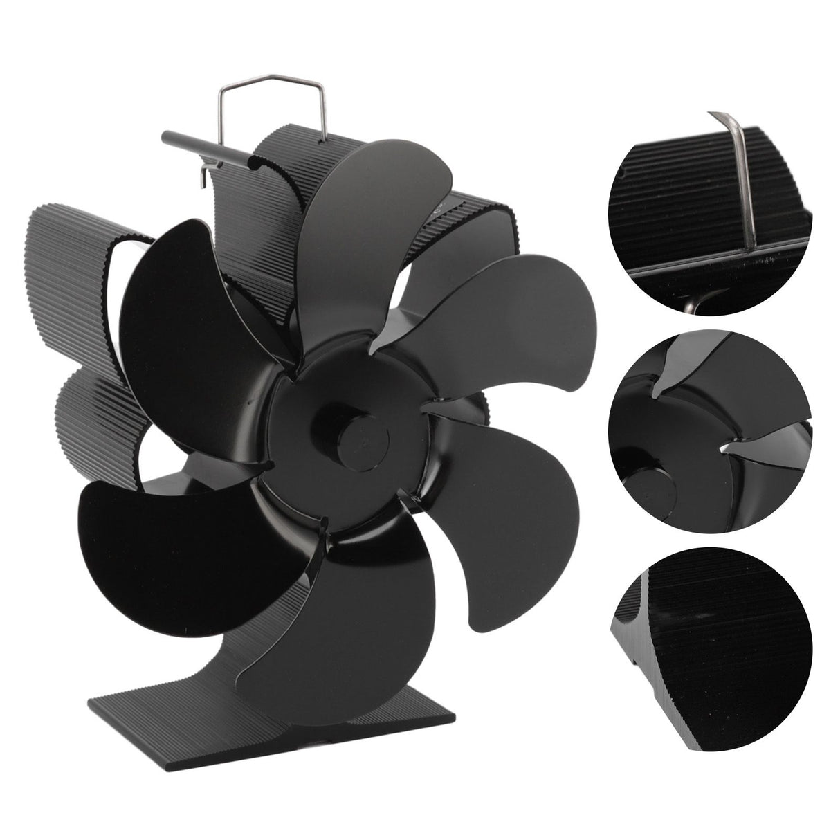 Stove Fan 6 Blades Greater Air Volume Low Noise Operation Wear Resistance Fireplace Fan Black L