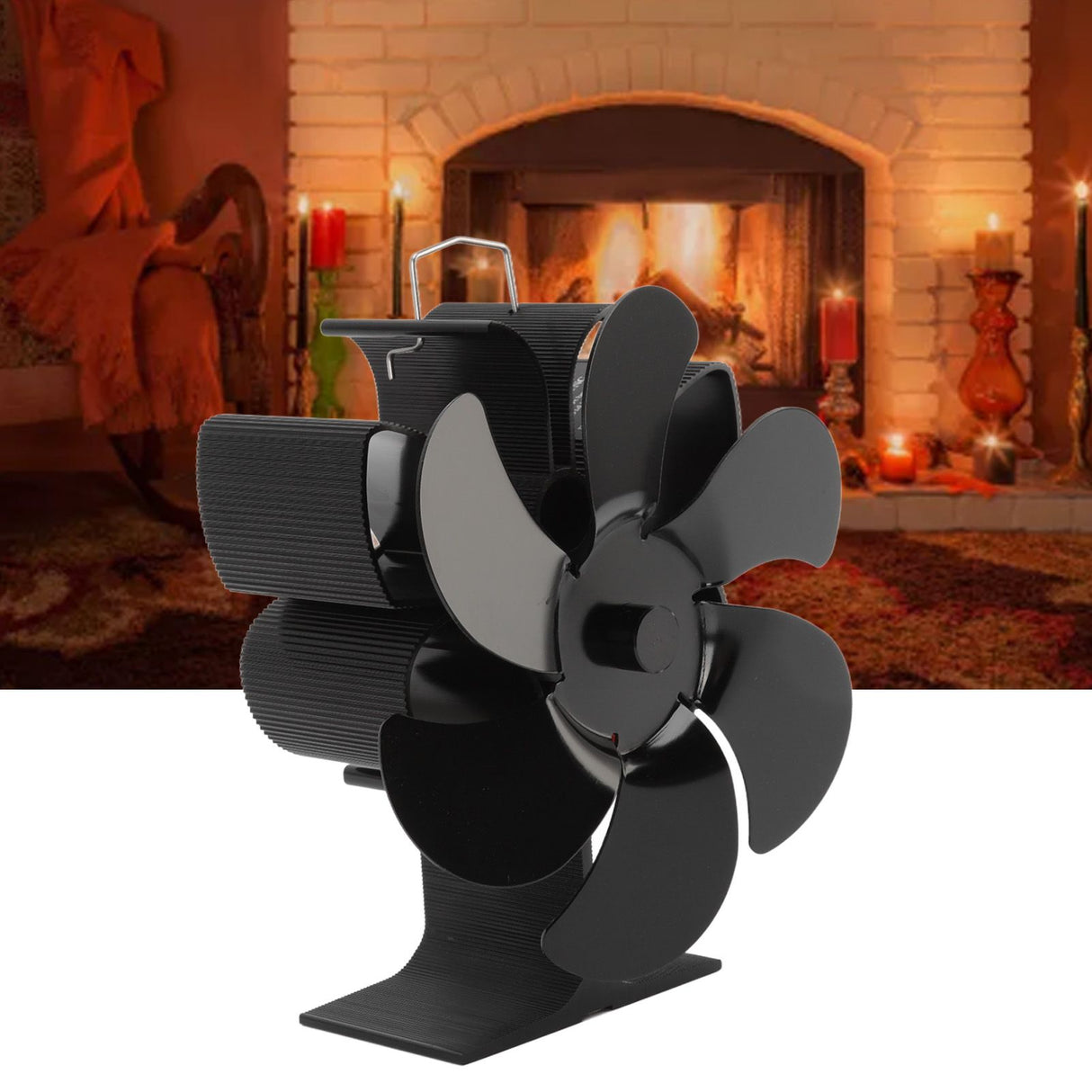 Stove Fan 6 Blades Greater Air Volume Low Noise Operation Wear Resistance Fireplace Fan Black L