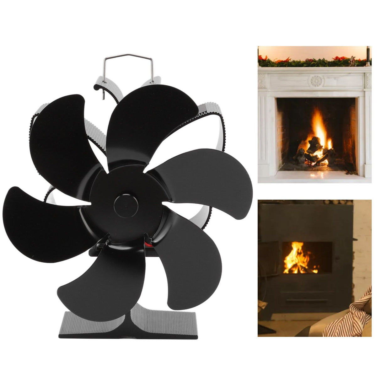 Stove Fan 6 Blades Greater Air Volume Low Noise Operation Wear Resistance Fireplace Fan Black L