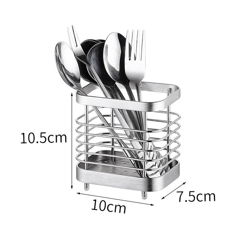 Utensil Holder Drying Rack Stainless Steel Draining Basket Wall Mount No Drilling for Kitchen Chopsticks Small Original Color