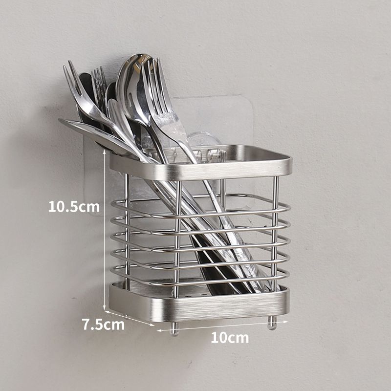 Utensil Holder Drying Rack Stainless Steel Draining Basket Wall Mount No Drilling for Kitchen Chopsticks Small Original Color