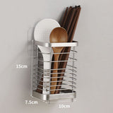 Utensil Holder Drying Rack Stainless Steel Draining Basket Wall Mount No Drilling for Kitchen Chopsticks Large Original Color