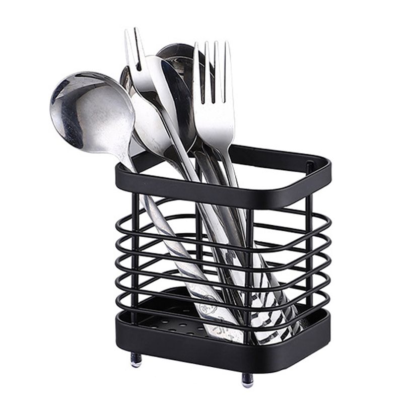 Utensil Holder Drying Rack Stainless Steel Draining Basket Wall Mount No Drilling for Kitchen Chopsticks Small Black
