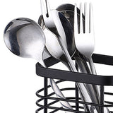 Utensil Holder Drying Rack Stainless Steel Draining Basket Wall Mount No Drilling for Kitchen Chopsticks Small Black - Side View