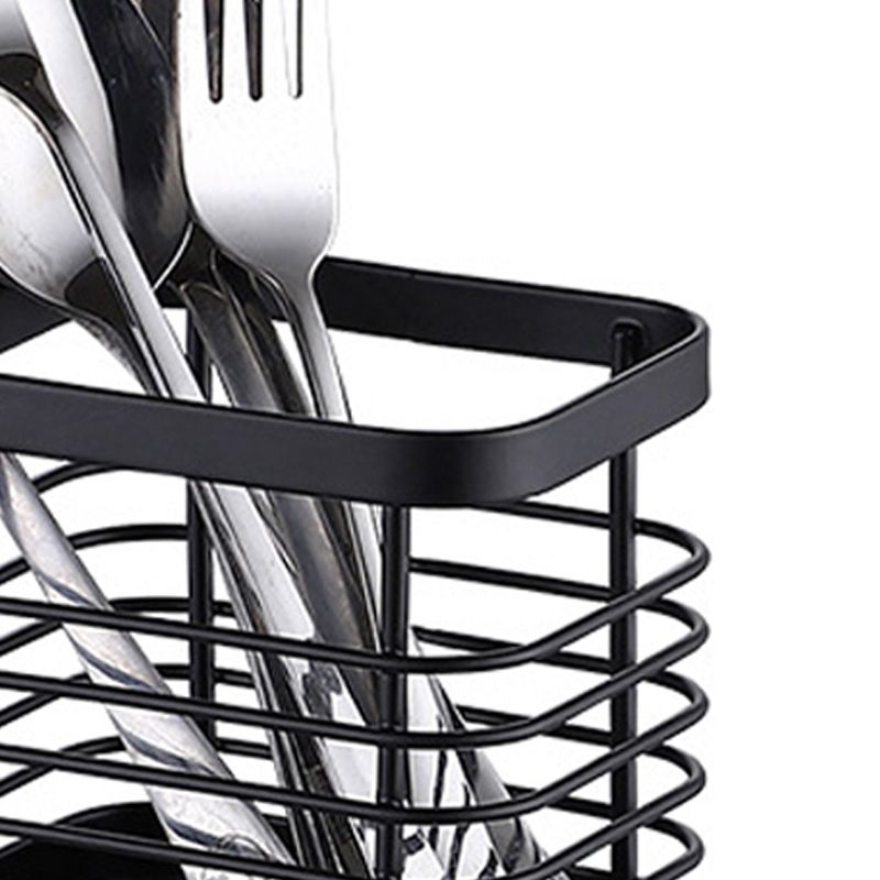 Utensil Holder Drying Rack Stainless Steel Draining Basket Wall Mount No Drilling for Kitchen Chopsticks Small Black