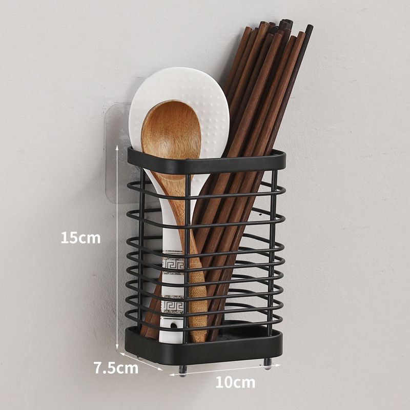 Utensil Holder Drying Rack Stainless Steel Draining Basket Wall Mount No Drilling for Kitchen Chopsticks Large Black