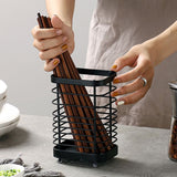 Utensil Holder Drying Rack Stainless Steel Draining Basket Wall Mount No Drilling for Kitchen Chopsticks Large Black