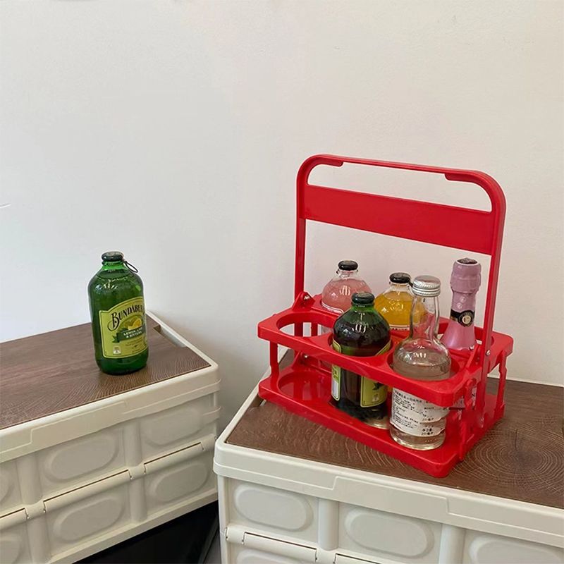 Portable Beer Bottle Rack Pure Color Foldable Beverage Storage Rack Picnic Beer Handle Basket Red