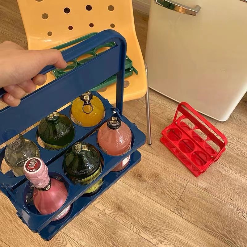 Portable Beer Bottle Rack Pure Color Foldable Beverage Storage Rack Picnic Beer Handle Basket Blue