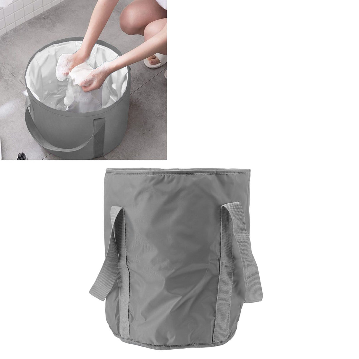 Foldable Foot Tub Polyester Double Layer Collapsible Camping Bucket with Storage Bag for Outdoor Grey