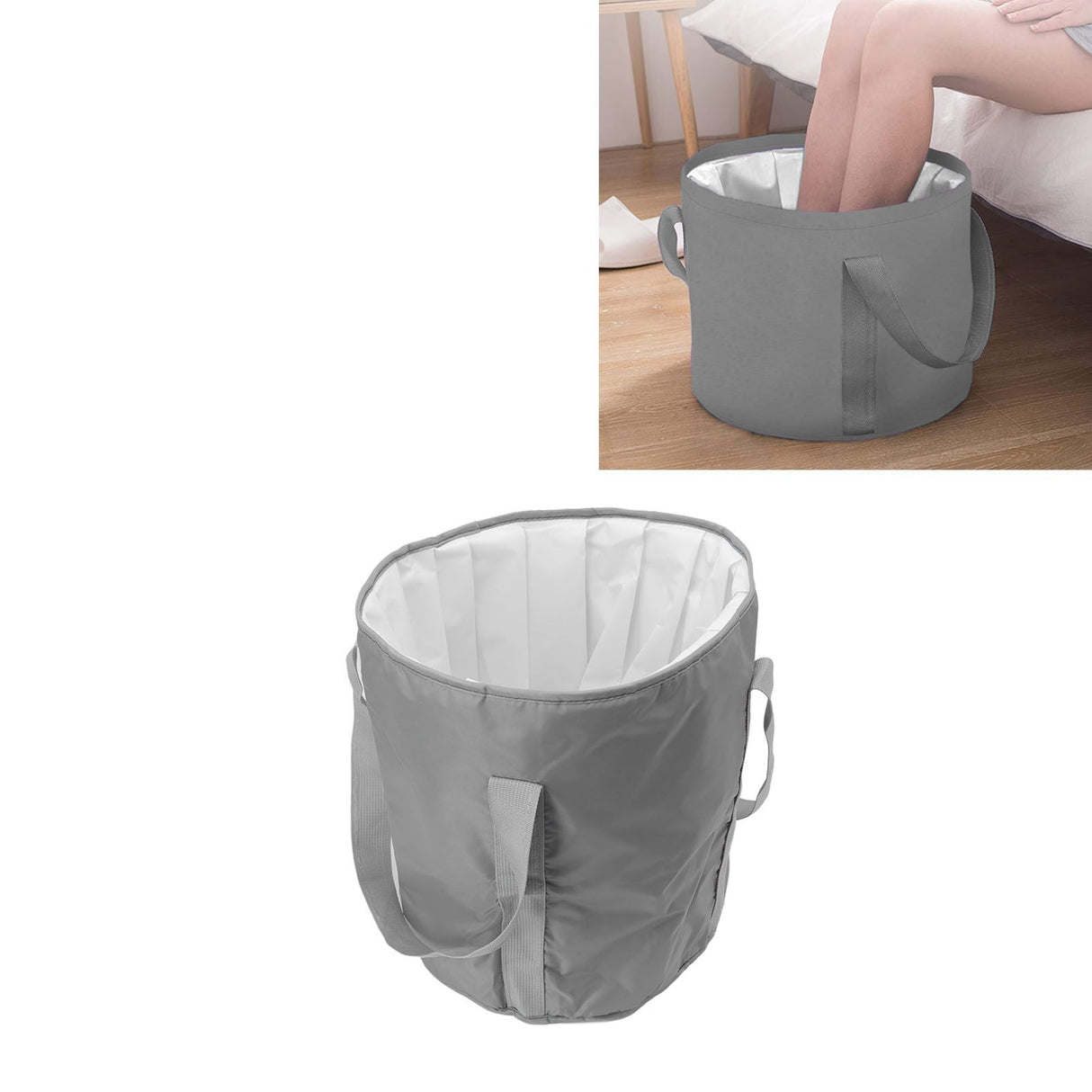 Foldable Foot Tub Polyester Double Layer Collapsible Camping Bucket with Storage Bag for Outdoor Grey